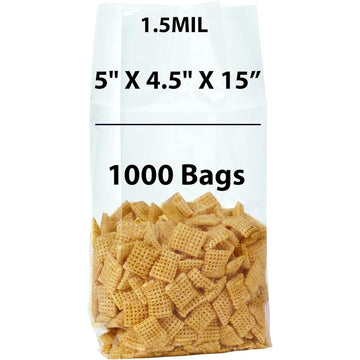 Gusseted Polypropylene Bags 1.5 Mil 5X4.5X15 inches 1000 Bags